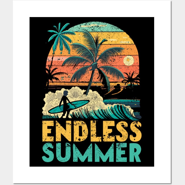 Endless Summer Surfing Vintage Retro Wall Art by Tezatoons